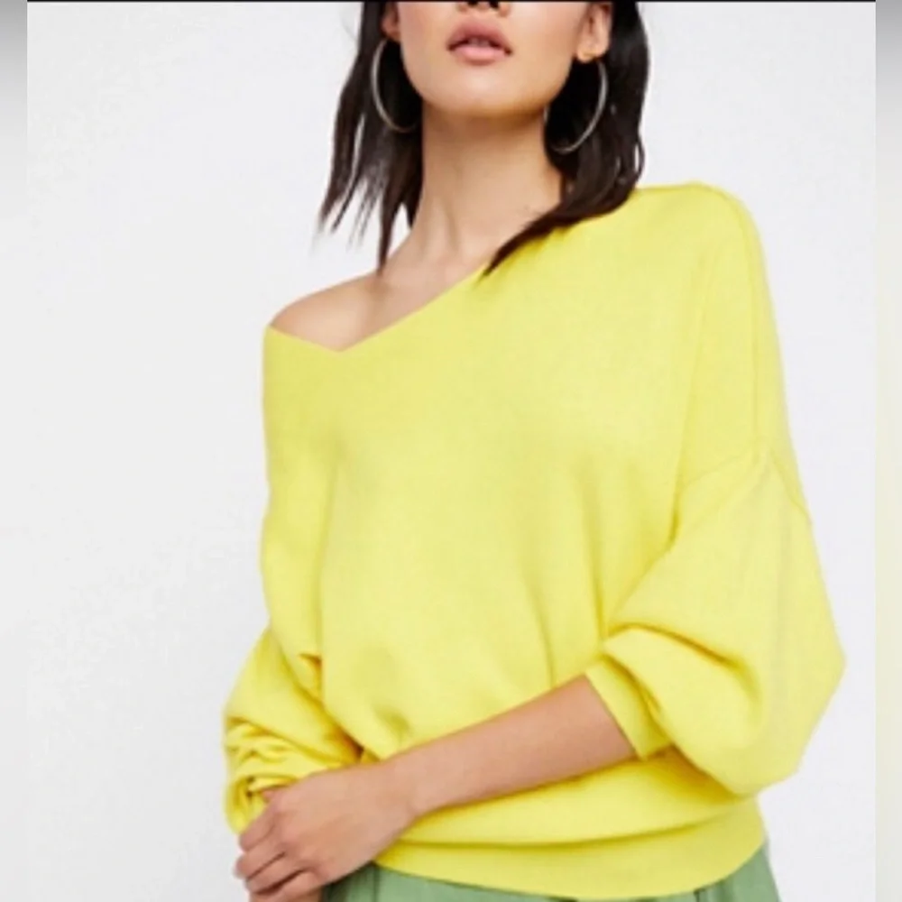 Free People Sunny Yellow Off-Shoulder Knit Sweater